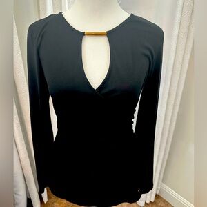 Guess fitted black blue with gold neck decor. Peekaboo shirt.